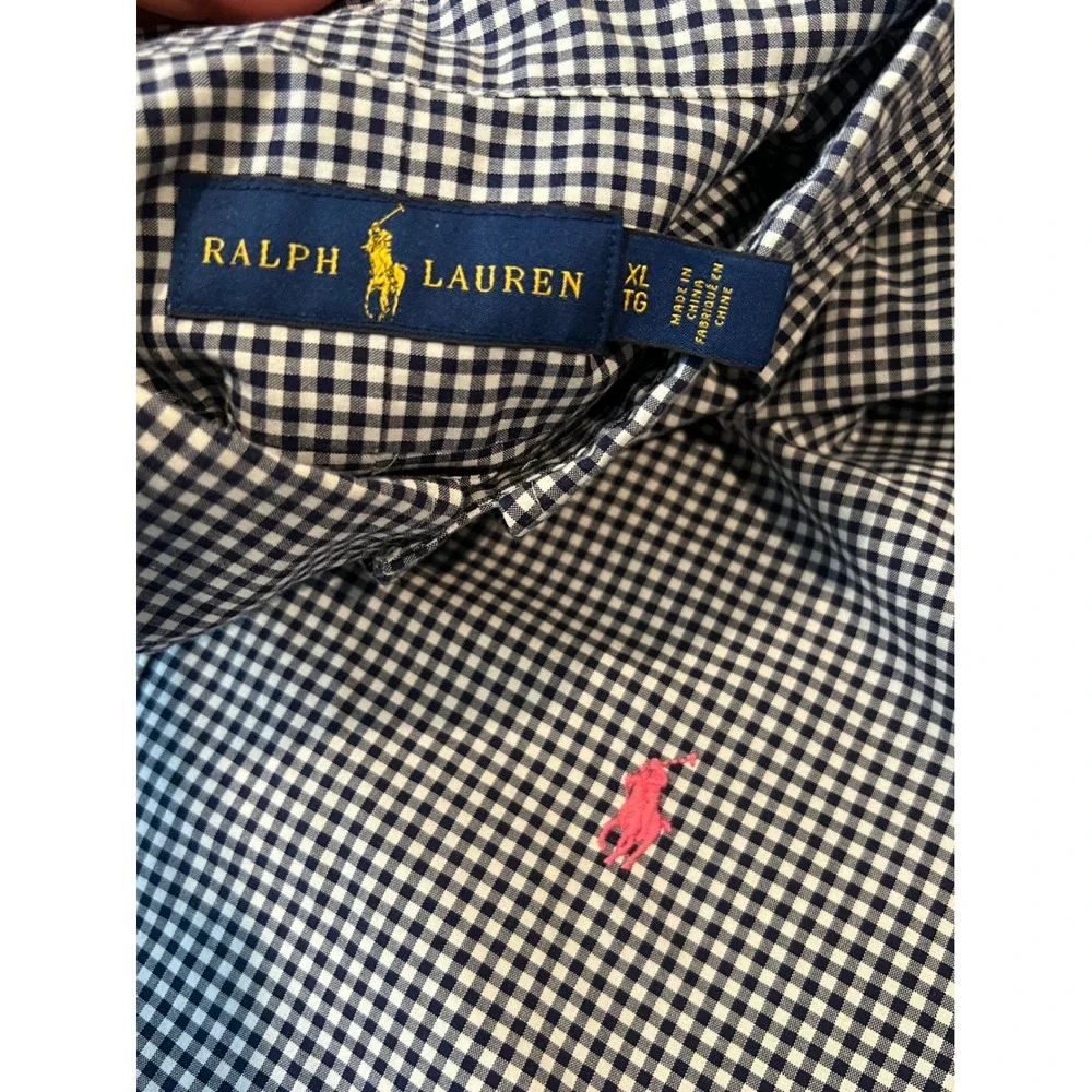 Polo Ralph Lauren Mens XL Gingham Button Down Shirt Navy Blue White Pink Pony